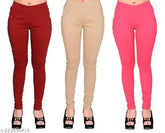 Maroon stretchable Lycra jeggings, pack of 3 (Cotton blend, Solid net), trendy women's fashion essential