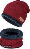 Wool winter beanie hat & neck scarf set, fur-lined for man & woman - Thandi ka ilaj Topa