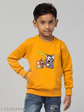 Mustard cotton unisex sweatshirt with Tom & Jerry print, perfect for sporty kids' fashion