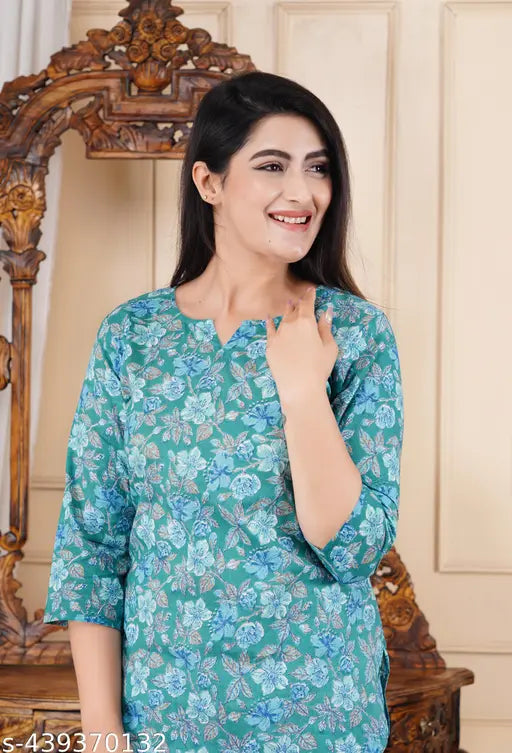 Pure cotton printed daily wear nightsuit, vibrant Indian-style pyjamas with three-quarter sleeves