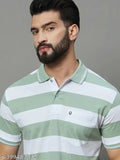Unisex cotton blend polo collar striper t-shirt with pocket, India origin