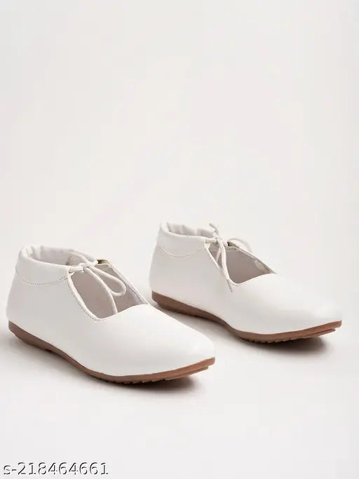 White synthetic Shoetopia casual shoes for girls, lace-up design with TPR sole, comfortable and stylish footwear
