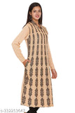 Woolen full sleeve self-design kurti, 100% wool, round neck, women's fashion, Indian origin