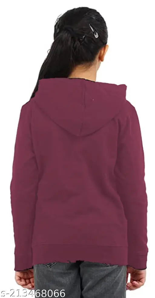 Cotton blend girls sweatshirt/hoodie, printed design, long sleeves and pockets - casual winter wear for kids aged 2-14 years (India)