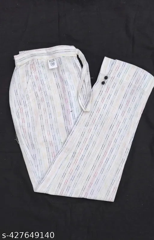 White cotton self-design pants combo with pink accent (S-XXXL), Indian origin