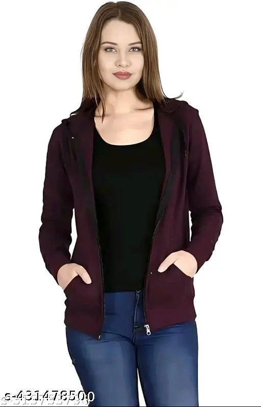 Stylish grey fleece long-sleeve women's hood jacket, perfect for winter days