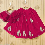 Georgette, embroidered crop top & printed lehenga choli set for kids party wear | Indian ethnic wear