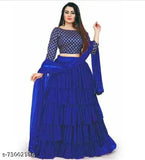 Royal Blue Satin Lehenga Set by JAY CHAMUNDA FASHION, embellished with ruffle stitch and net dupatta, perfect for festive events