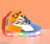 Orange and blue synthetic leather kids' light shoes for both boys and girls, breathable and comfortable with velcro fastening, ideal for active play or casual wear