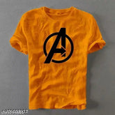 Casual polyester printed men's urban streetwear t-shirts, round neck with short sleeves, size S (36 in chest, 26 in length) & L (40 in chest, 28 in length). Trending Avenger design, suitable for summer and winter wear. Made in India