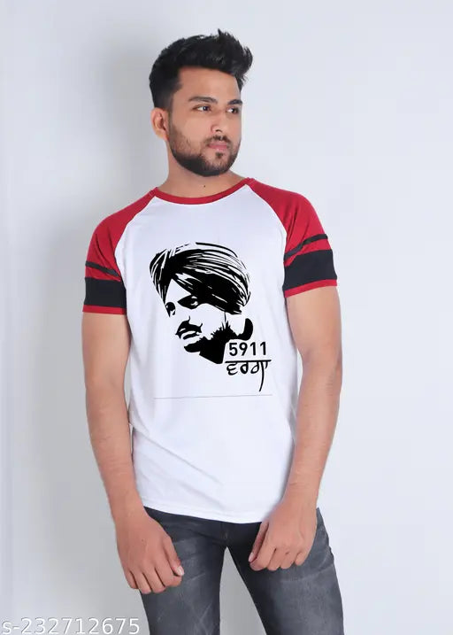 Polycotton round neck Sidhu Moosewala tee, refreshing men's style in multiple sizes