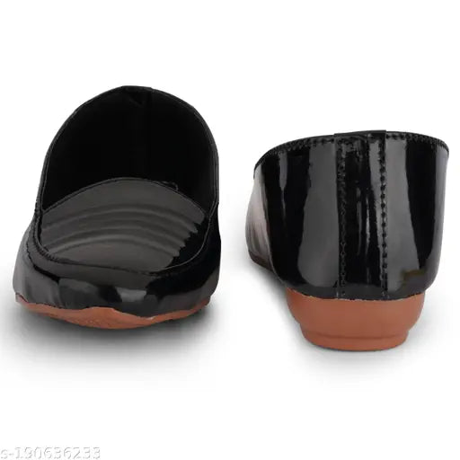 Black patent leather SKOLL Shiney Pointy Bellies for women's slip-on shoes - modern casual footwear
