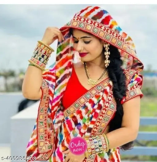 Georgette saree with digital prints and lace, Indian made, free size Bollywood design