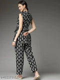 Attractive women's cotton kurta set with palazzos, sleeveless, printed net design, single size XS-XXL (Indian made)