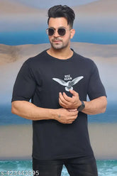 Cotton blend, printed round neck t-shirt for men, regular fit, half sleeve