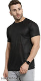 Black round-neck polyester t-shirt, solid design, men's size M (38" chest, 27" length), fashionable and comfortable clothing