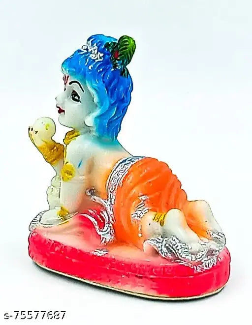 Sky blue unbreakable PVC Krishna idol (10cm x 9cm x 5cm), Indian decorative piece for worship