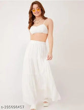 Stylish white viscose rayon skirt for women, solid net pattern, various sizes available (M-XXXL), made in India