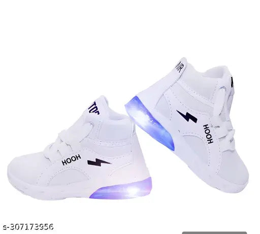 White canvas and rubber LED sneakers for kids aged 1-7 years, unisex and waterproof with adjustable Velcro closure, ideal for day or night wear