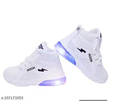 White canvas and rubber LED sneakers for kids aged 1-7 years, unisex and waterproof with adjustable Velcro closure, ideal for day or night wear