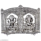 Silver oxide Metal Lord Laxmi Ganesh Idol Statue with Frame Decoration Pooja Showpiece (8x6 inch), religious home or office decor, ideal for anniversaries, birthdays, weddings, and festivals