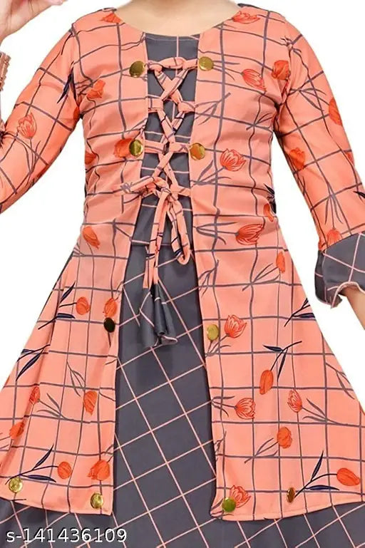 Yellow Sarin Fabric Maxi Dress for Girls, print net pattern, three-quarter sleeves, round neck, perfect for parties or special occasions