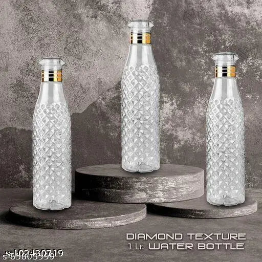 Clear, BPA-free Diamond Water Bottle Pack of 3 - 105g each, unbreakable design with leak-proof lid