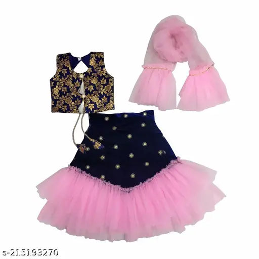 Viscose Rayon and Super Net embellished Indian girls lehenga choli set, safe for kids' skin, aged 12 months to 7 years