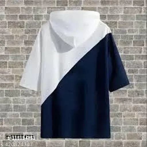 Trendy cotton-blend t-shirt, short-sleeved, colorblocked design. Men's size S (36 in chest, 27 in length), India origin