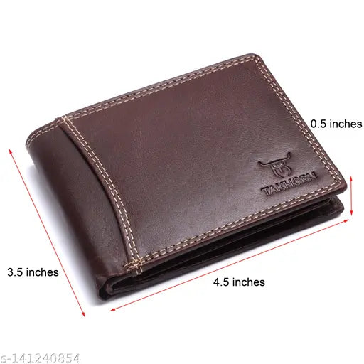 Brown leather RFID blocking men's wallet, 6 card slots, sleek design with bi-fold closure