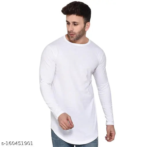 White cotton blend long sleeve men's round neck t-shirt, applecut design by Snowkartworld