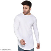 Cotton blend long sleeve men's round neck applecut design t-shirt by Snowkartworld, solid color block style in trendy youthful fit, made in India