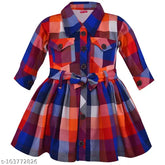 Multicolor cotton frock dress, long sleeves, printed pattern for 7-8 year old girls, made in India