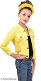 Yellow denim three-quarter sleeve girls jacket/coat, solid design for 4-5, 7-8, or 8-9 years
