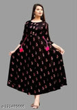 Rayon printed long Anarkali Kurta in vibrant design, three-quarter sleeves for women, India origin
