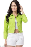 Light green denim Stayish jacket, solid design on mannequin in S size (bust 41in, length 22in)