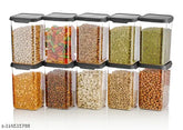 Black plastic square disposable food containers (1100 ML), BPA-free, airtight, stackable kitchen storage for rice, pasta, pulses, cereals, snacks. Pack of 10. Clear design for easy viewing and space saving. Made in India