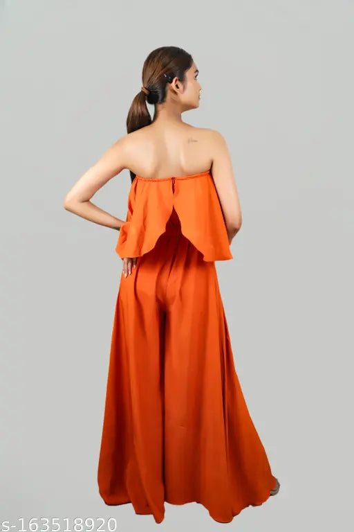 Sleeveless crepe jumpsuit, solid pattern, stylish for parties, available in multiple sizes from XS to XXXL, origin India