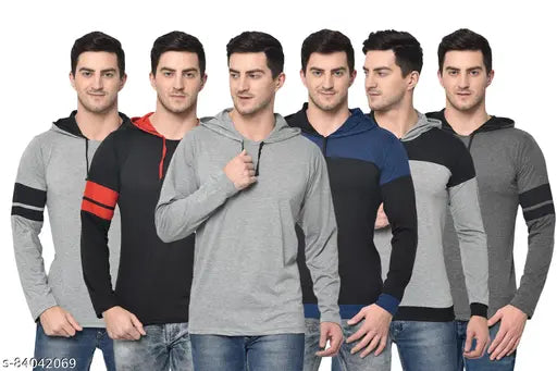 Multicolor cotton long-sleeve hoodie pack (6), men's T-shirts by Vimal Jonney, ideal for casual wear from India