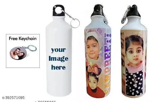 Personalized white aluminum sipper water bottle for birthday, anniversary, or festival gift (750ml, leak-proof), set of 1 with free keychain and additional features like glasses and bottles BIS/ISI certified