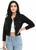 New denim women's jacket, solid pattern, long sleeves, sizes S-XL. On hanger for display