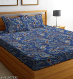 Chimu S 240 TC floral printed super soft glace cotton double bedsheet & matching pillow covers - summer-ready adult essentials