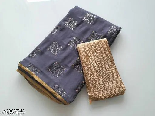 Chiffon saree with jacquard blouse piece, free size, 5.5m length, printed pattern, gentle hand wash or machine wash