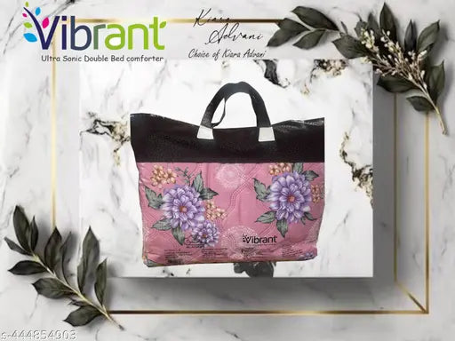 Cotton blend double size comforter, reversible microfiber filling for all weather, India-made comforter on bed