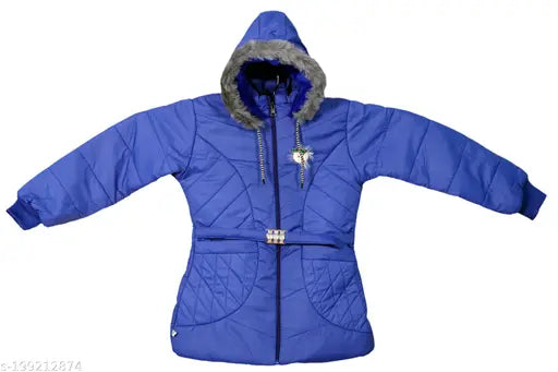 Nylon hoodie padded jacket for baby girls, solid color design in sizes 6-12 months to 2-3 years, India origin