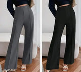 Women's high-rise cotton blend solid net easy wash trousers, two pieces for stylish comfort and ease of care