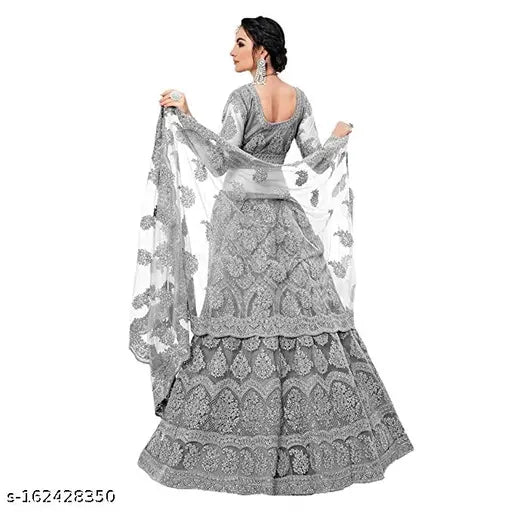 Embroidered Alisha alluring net lehenga set, semi-stitched (44m waist, 44m length), Indian origin