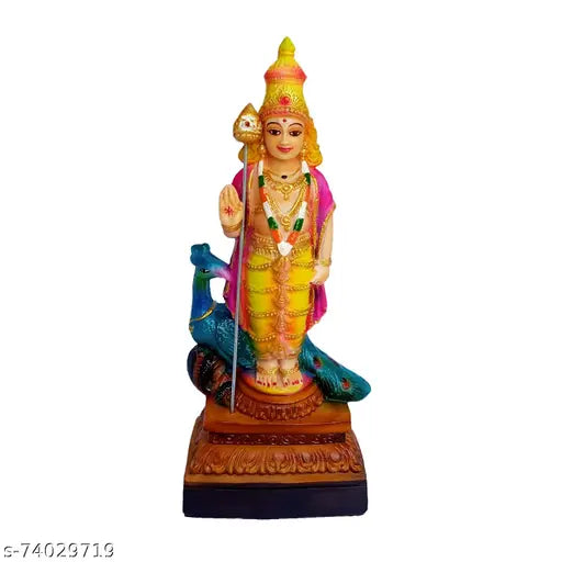 Multicolor poly marble Murugan figurine, perfect for home decor or gift. Detailed Hindu god idol, 26x11x7cm
