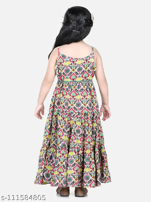 Jaipuri print cotton ethnic dress-multi, sleeveless and vibrant for kids aged 2-11 years, Made in India