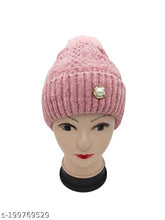 Woolen beanie with chunky cable knit and pompom. Soft warm hat for women's winter, Indian-origin